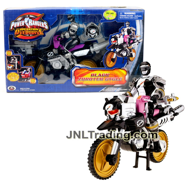 Year 2007 Power Rangers Operation Overdrive Series Vehicle Set - BLACK  ZORDTEK CYCLE with Black Power Ranger and Light-Up Zord Head