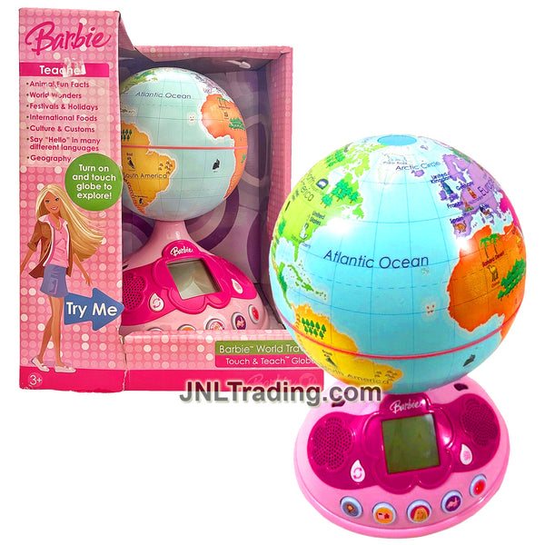 Year 2007 Barbie World Traveler TOUCH & TEACH GLOBE with 10 Games, LCD  Screen and Sound