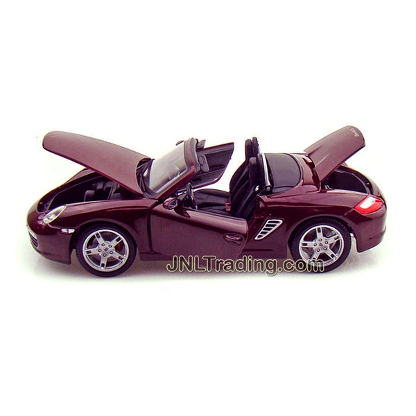 Maisto Special Edition Series 1:18 Scale Die Cast Car Set - Maroon Color  Mid-Engine Roadster PORSCHE BOXSTER S with Display Base