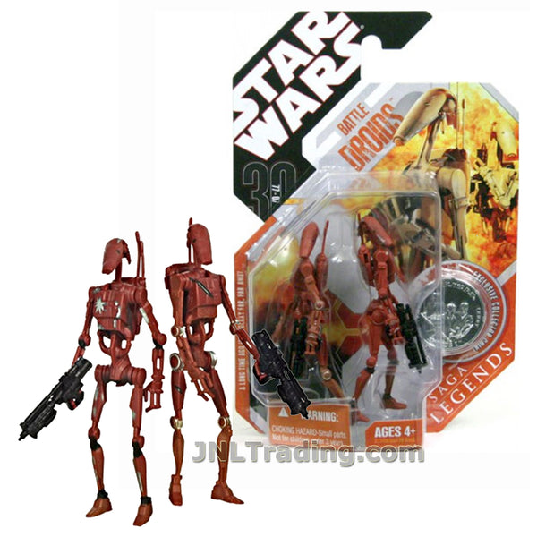 Star Wars Year 2007 Saga Legends 30 Year Anniversary Series 4-1/2 Inch Tall  Figure - Variant Red BATTLE DROIDS with Blasters and Exclusive Collector