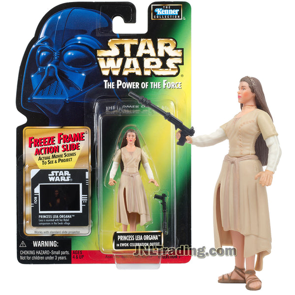 Star Wars Year 1997 Power of The Force Series 4 Inch Tall Figure - PRINCESS  LEIA ORGANA in Ewok Celebration Outfit with Blaster and Freeze Frame 