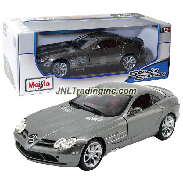 Maisto Special Edition Series 1:18 Scale Die Cast Car - Grey Executive  Luxury Coupe MERCEDES SLR McLAREN with Base (Dimension: 9-1/2