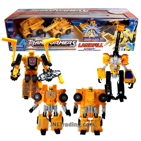 Transformer Year 2002 Robots In Disguise Series 4 Pack Robot Action Figure  Set - AUTOBOTS LANDFILL with WEDGE, GRIMLOCK, HIGHTOWER and HEAVY LOAD