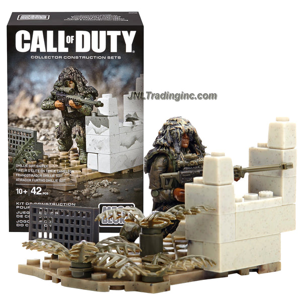 Mega Bloks Year 2015 Call of Duty Micro Figure Set CNF09 - GHILLIE SUIT  SNIPER with 4 Authentic Accessories & Base (Total Pieces: 42)