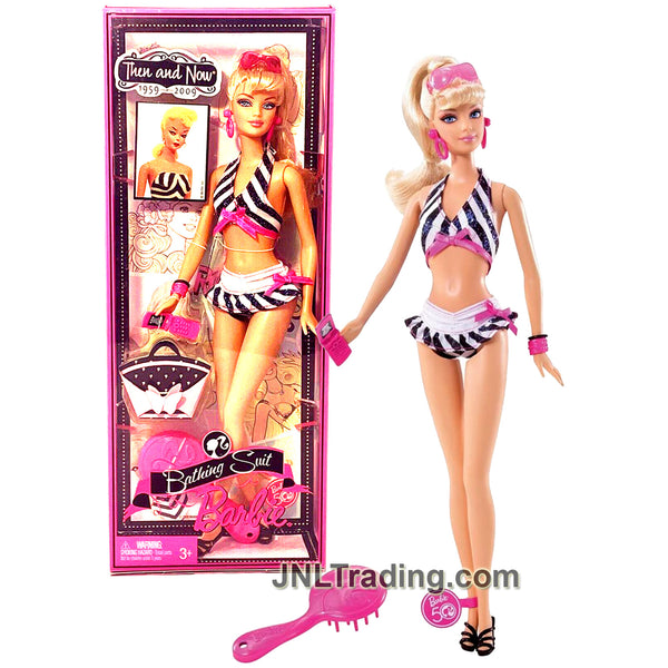 Year 2008 Barbie Then and Now (1959 - 2009) 12 Inch Doll Bathing Suit  Caucasian Model BARBIE P6508 with Sunglasses, Bangles, Phone and Hairbrush