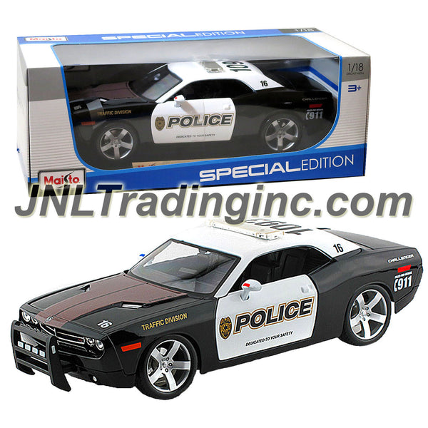 Maisto Special Edition Series 1:18 Scale Die Cast Car - Black u0026 White  Police Cruiser 2006 DODGE CHALLENGER CONCEPT with Base (Dimension:  10x4x3)