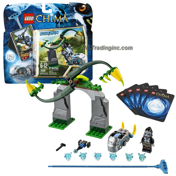 Year 2013 Lego Legends of Chima 70109 - WHIRLING VINES with Jungle Gate,  Spinning Fangs, Gorilla Speedor, Ripcord, 6 CHI, 5 Cards and GORZAN (81 Pcs)