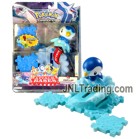 Year 2007 PokeMon Diamond and Pearl Attack Bases Series 3 Inch Tall Figure - PIPLUP with Launch Base