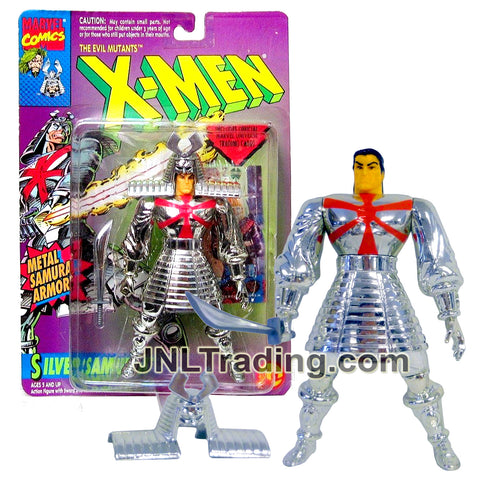 Year 1994 Marvel Comics X-Men Series 5 Inch Figure - The Evil Mutants SILVER SAMURAI with Battle Helmet, Katana Sword and Trading Card