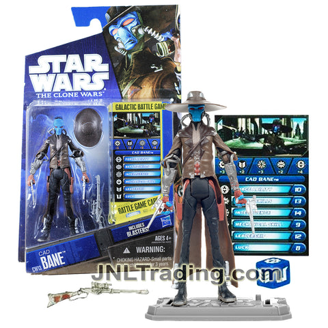 Year 2010 Star Wars Galactic Battle Game The Clone Wars 4 Inch Figure : CAD BANE CW13 with Hat, Pistols, Rifle, Card, Die and Display Base