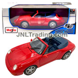 Maisto Special Edition Series 1:18 Scale Die Cast Car Set - Red High Performance Sports Convertible PORSCHE 911 CARRERA with Display Base