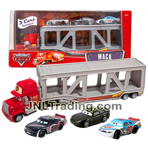 Disney Pixar Movie CARS MACK TRANSPORTER with Tim Treadless, Bob Cutlass and Ponchy Wipeout