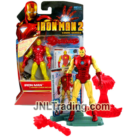 Year 2009 IronMan 2 Comic Series 4 Inch Figure #26 - IRON MAN with Red Repulsor Blast, Blast-Off Base, Display Base and 3 Armor Cards