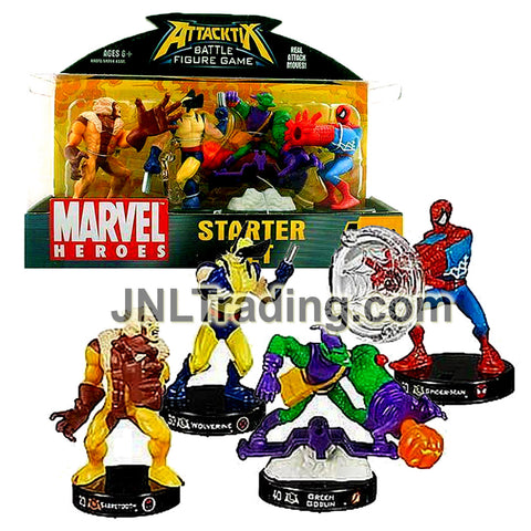 Year 2006 Attacktix Marvel Heroes Series Battle Figure Game Starter Set - SABRETOOTH, WOLVERINE, GREEN GOBLIN and SPIDER-MAN