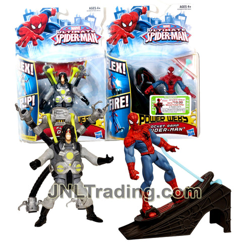 Year 2012 Marvel Ultimate Spider-Man Power Webs 2 Pack 4 Inch Figure - Flip Strike DOC OCK and Rocket Ramp SPIDER-MAN