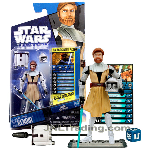 Year 2010 Star Wars Galactic Battle Game The Clone Wars 4 Inch Figure : OBI-WAN KENOBI CW02 with Lightsaber, Backpack, Helmet, Card, Die and Base