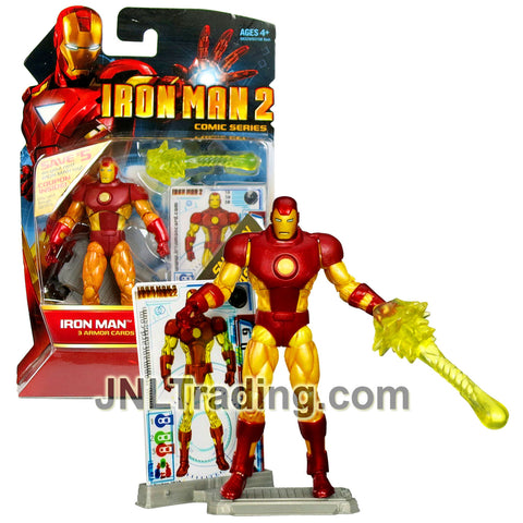 Year 2010 IronMan 2 Comic Series 4 Inch Figure #30 - IRON MAN with Yellow Repulsor Blast,Display Base and 3 Armor Cards