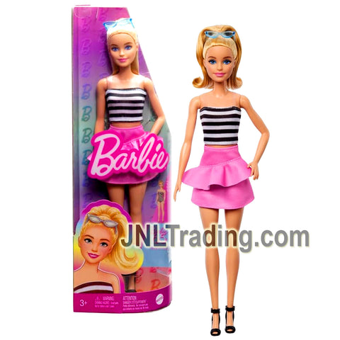 Year 2023 Barbie Fashionistas Series 12 Inch Doll #213 - Caucasian Model HRH11 in Striped Black White Tops and Pink Skirt