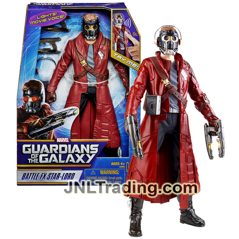 Year 2013 Marvel Guardians of the Galaxy 12 Inch Electronic Figure - BATTLE FX STAR-LORD with Light Up Eyes and Sounds Plus Quad Blasters and Walkman