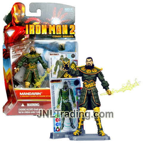 Year 2010 Iron Man 2 Comic Series 4 Inch Figure #39 - MANDARIN with Head Mask, Lightning Sword, Display Base and 3 Armor Cards