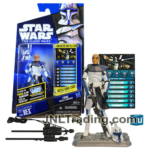 Year 2010 Star Wars Galactic Battle Game The Clone Wars 4 Inch Figure - CAPTAIN REX CW01 with Helmet, Blasters, Missile Launcher, Card, Die and Base