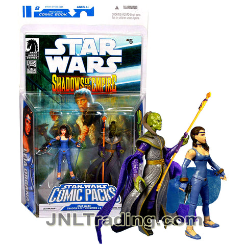 Year 2008 Star Wars Comic Packs Shadows of the Empire 4 Inch Figure Set - LEIA ORGANA with Blaster and PRINCE XIZOR with Staff Plus Comic Book