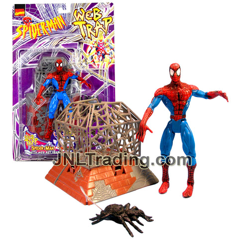 Year 1997 Marvel Comics Web Trap Series 5.5 Inch Figure : SPIDER-MAN with Action Web Net Trap and Spider