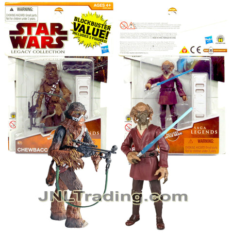 Year 2009 Star Wars Legacy Collection Saga Legends 2 Pack 4 Inch Figure - CHEWBACCA SL15 with Bowcaster, Breath Mask Plus PLO KOON SL13 with Blue Lightsaber