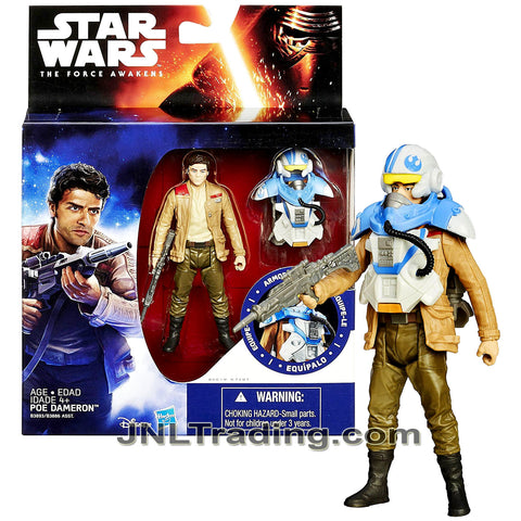 Year 2015 Star Wars The Force Awakens Armor Up Series 4 Inch Figure - POE DAMERON B3893 with Blaster Rifle and X-Wing Pilot Gear