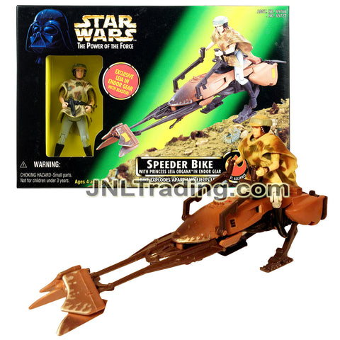 Year 1997 Star Wars The Power of the Force Series Vehicle Set - SPEEDER BIKE with Princess Leia Organa in Endor Gear