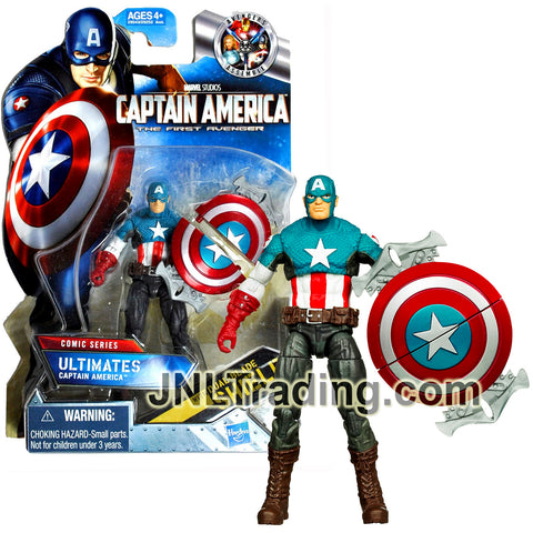 Year 2011 Captain America The First Avenger Comic Series 4 Inch Figure - ULTIMATES CAPTAIN AMERICA with Dual Blade Shield