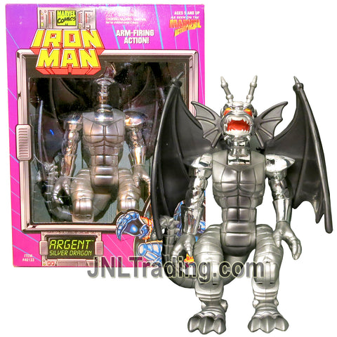 Year 1995 Marvel Comics Action Hour Iron Man Series 9 Inch Figure - ARGENT SILVER DRAGON with Arm-Firing Action