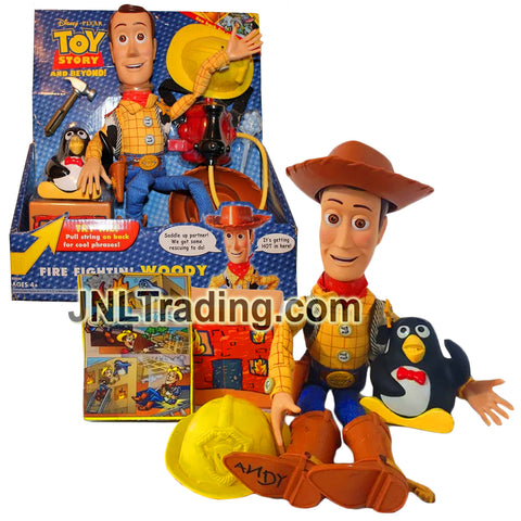 Year 2004 Disney Pixar Toy Story and Beyond Movie Series 14 Inch Figure - FIRE FIGHTIN' WOODY with Wheezy Penguin, Rescue Backpack and Hammer