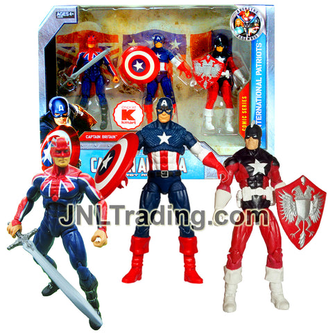 Year 2011 Marvel Captain America The First Avenger 3 Pack 4 Inch Figure Set - CAPTAIN BRITAIN, CAPTAIN AMERICA and RED GUARDIAN