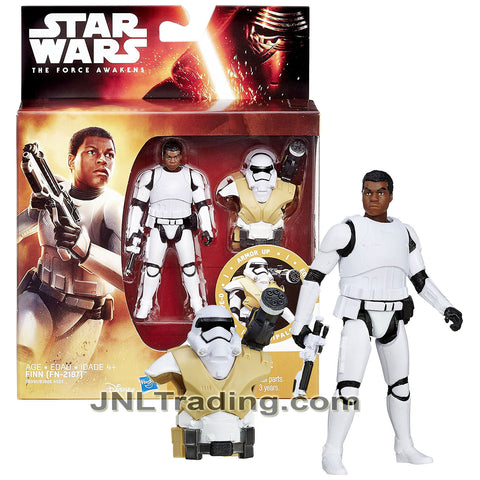 Year 2015 Star Wars The Force Awakens Armor Up Series 4 Inch Tall Figure - FINN FN-2187 with Blaster and Stormtrooper Armor