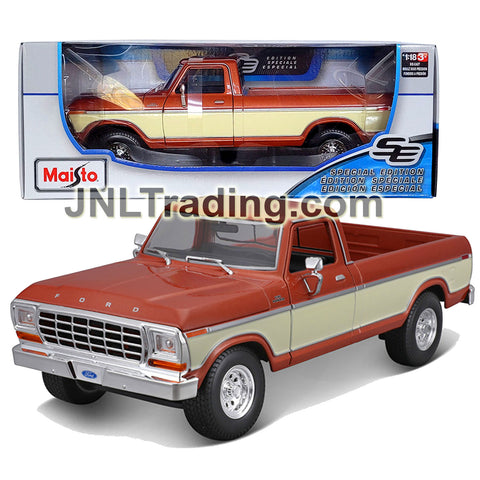 Maisto Special Edition Series 1:18 Scale Die Cast Truck Set - Brown 1979 FORD F150 PICK-UP with Display Base