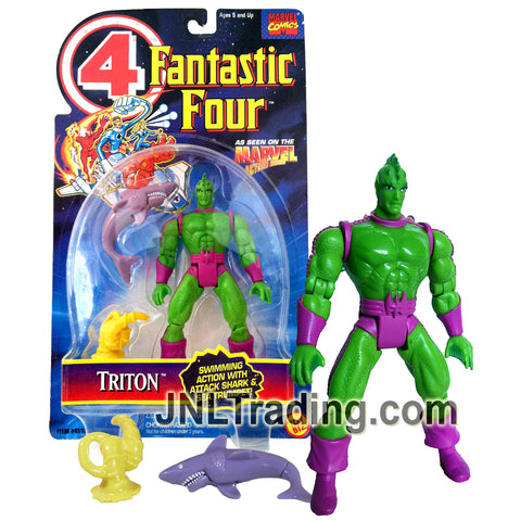 Year 1995 Marvel Comics Fantastic Four Series 5 Inch Figure - TRITON with Swimming Action, Attack Shark and Sea Trumpet