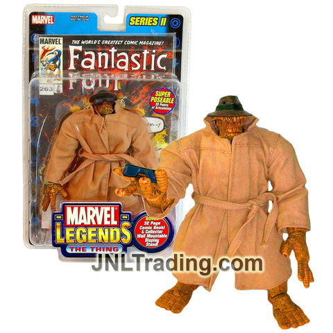 Year 2002 Series II Marvel Legends 7 Inch Figure - THE THING with 30 Articulation Points, Hat, Sunglasses, Coat, Comic & Wall Mountable Display Stand