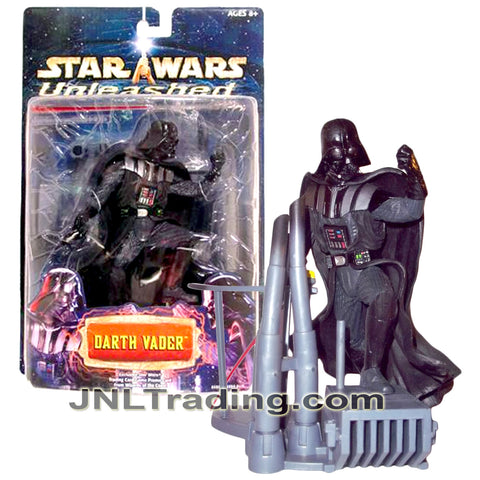 Year 2002 Star Wars Unleashed Series 7 Inch Tall Figure - DARTH VADER with Red Lightsaber, Display Base and Exclusive Trading Card