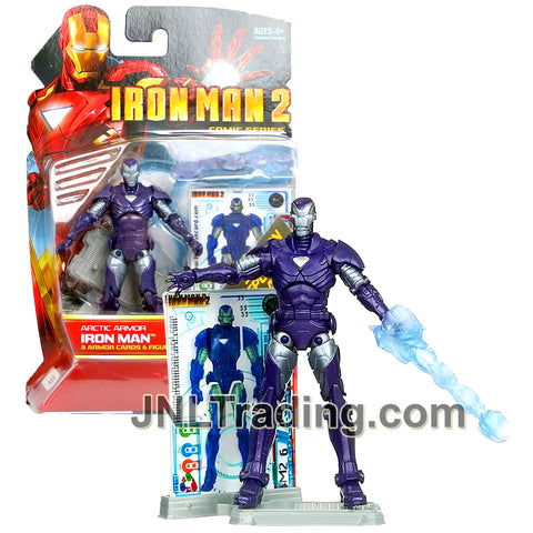 Year 2010 Marvel Iron Man 2 Comic Series 4 Inch Figure #33 - ARCTIC ARMOR IRON MAN with Repulsor Blast, Display Base and 3 Armor Cards