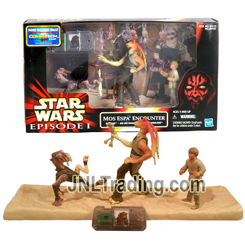 Year 1999 Star Wars The Phantom Menace 4 Inch Figure Set - MOS ESPA ENCOUNTER with Sebulba, Jar Jar Binks, Anakin Skywalker, CommTech Chip and Base