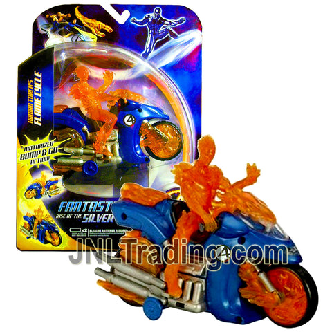 Year 2006 Marvel Fantastic Four Rise of the Silver Surfer Series Motorized Bump and Go Vehicle Set - HUMAN TORCH'S FLAME CYCLE