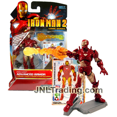 Year 2010 Marvel IronMan 2 Comic Series 4 Inch Figure #32 - IRON MAN ADVANCED ARMOR with Repulsor Blast, Display Base and 3 Armor Cards