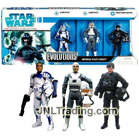 Year 2008 Star Wars Legacy Collection Evolutions - IMPERIAL PILOT LEGACY with 2 CLONE PILOT (The Clone Wars/Revenge of the Sith) and BIGGS DARKLIGHTER