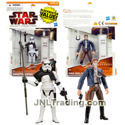 Year 2009 Star Wars Legacy Collection Saga Legends 2 Pk 4 Inch Figure - HAN SOLO SL16 with Blaster, Mask Plus SANDTROOPER SL10 with Staff and Blaster