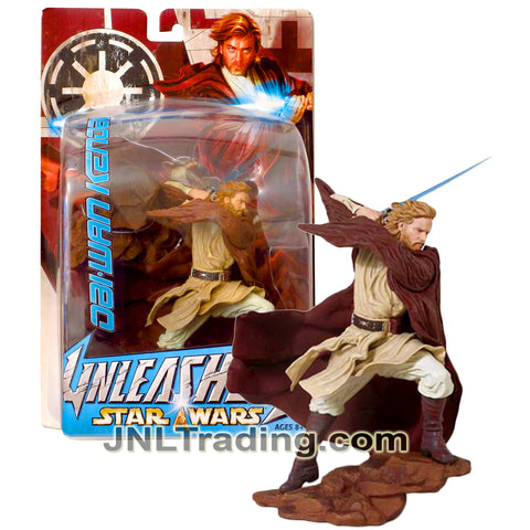 Year 2004 Star Wars Unleashed Series 6.5 Inch Tall Figure : OBI-WAN KENOBI with Lightsaber and Rock-Shaped Display Base