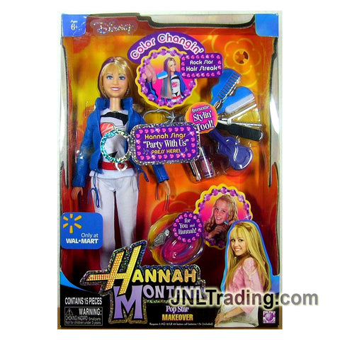 Year 2008 Disney Hannah Montana Series 12 Inch Doll Set - POP STAR MAKEOVER with Singing MILEY, Earrings, Bracelet, Styling Tool, Clip and Microphone