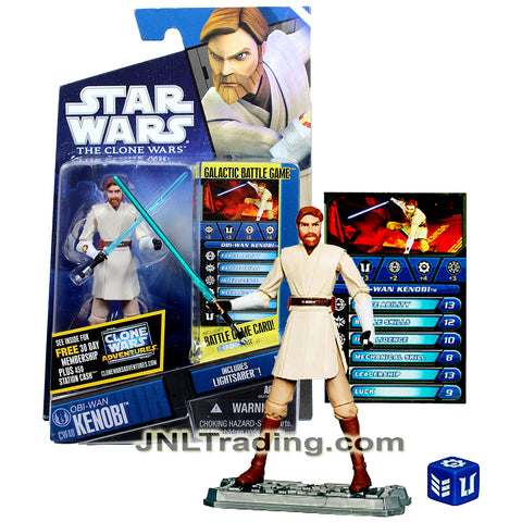 Year 2010 Star Wars Galactic Battle Game The Clone Wars 4 Inch Tall Figure : OBI-WAN KENOBI CW40 with Lightsaber, Card, Die and Display Base