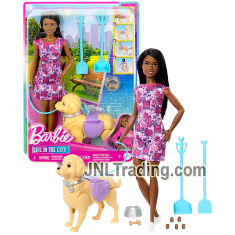 Year 2023 Barbie Life in the City Series Doll Set - African American Model BROOKLYN HWT53 with Golden Retriever Puppy