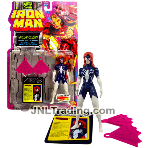 Year 1994 Marvel Comics IRON MAN Series 5 Inch Figure : SPIDER-WOMAN with Psionic Web Hurling Action Plus Data Card